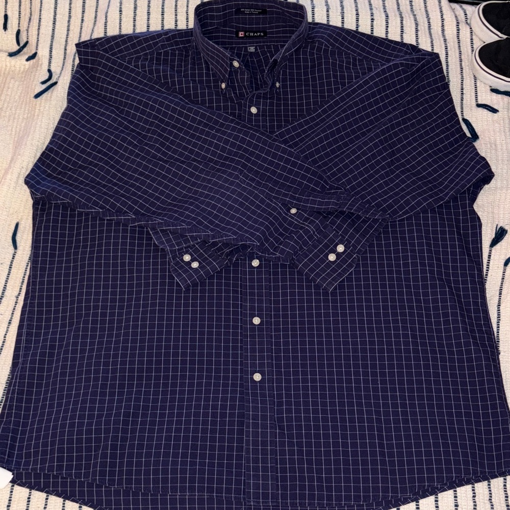Chaps Navy Grid Button-Down Shirt - image 1